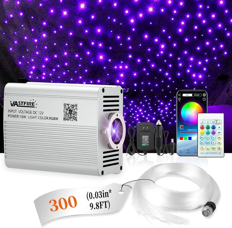 VASTFIRE Starlight Headliner Kit - 300pcs 0.03in 9.8ft Fiber Optic Star Lights for Car with 16W RGBW, Twinkle & Music Sync, APP/Remote Control for Car Roof/Bedroom Ceiling - Image 1